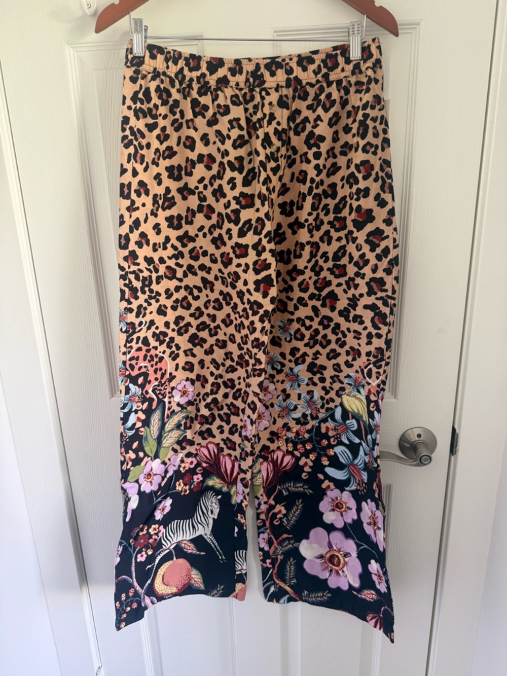 NWT Anthropologie LyreBird Leopard Floral Flannel Pajama Set Small 2-Piece - Picture 10 of 13